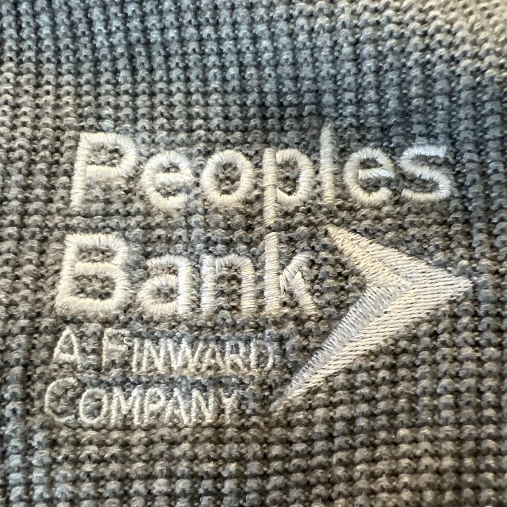 Lands End x Peoples Bank Sweater Women's 1X Gray Full Zip Waffle‎ Knit Cardigan